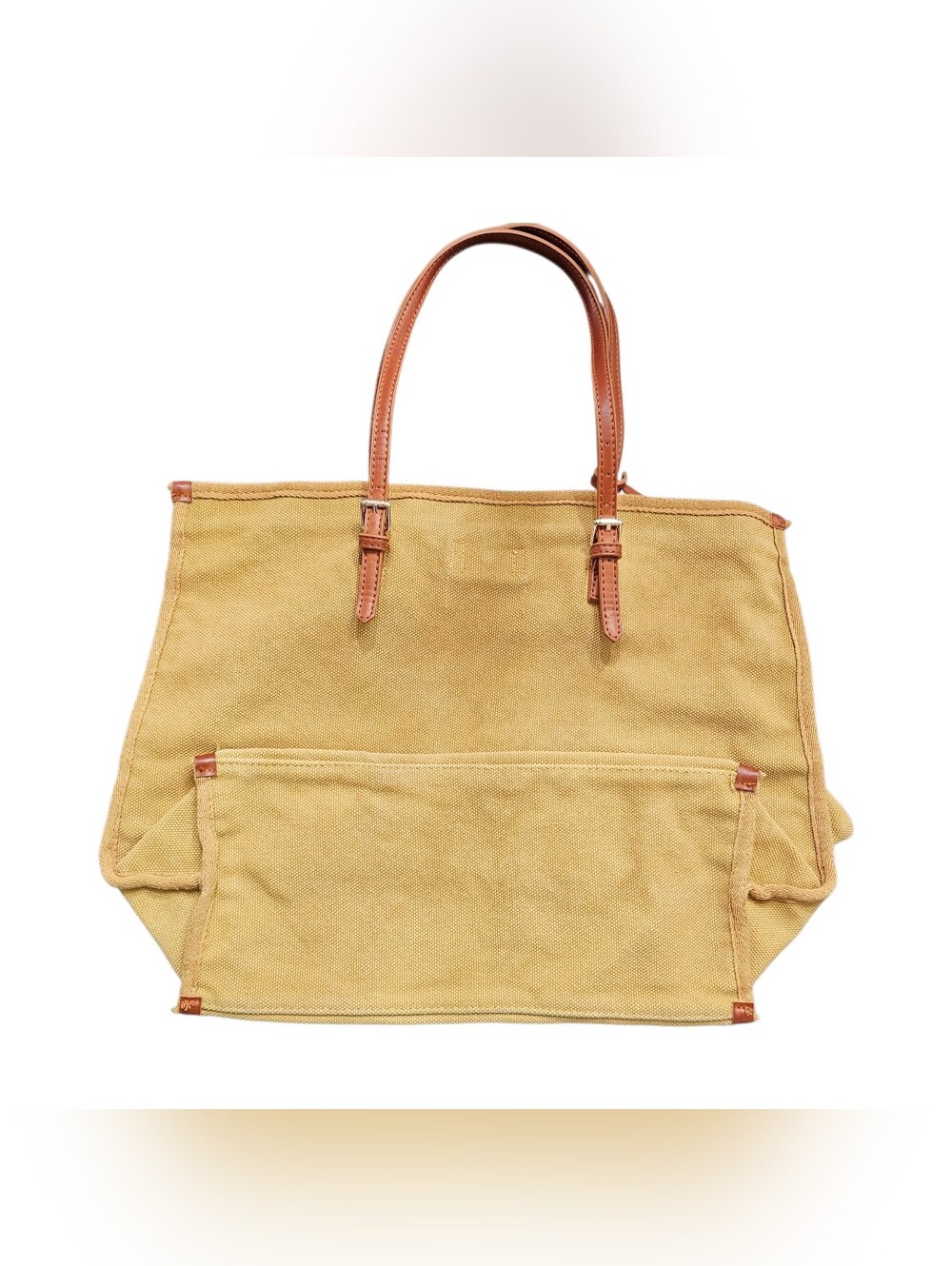 Carly Jean Los Angeles Canvas Tote Bag with Matching Zipper Pouch Tan Yellow - Picture 2 of 8
